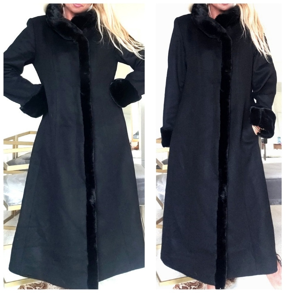 *SOLD on Mercari* intage Midnight Velvet Full Length Wool with Faux Fur Coat - Picture 1 of 6